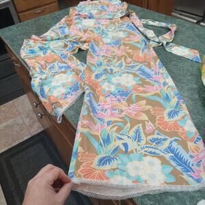 J McLaughlin Size Medium Rebekka Tropical Floral Wide Leg Jumpsuit Pockets beach